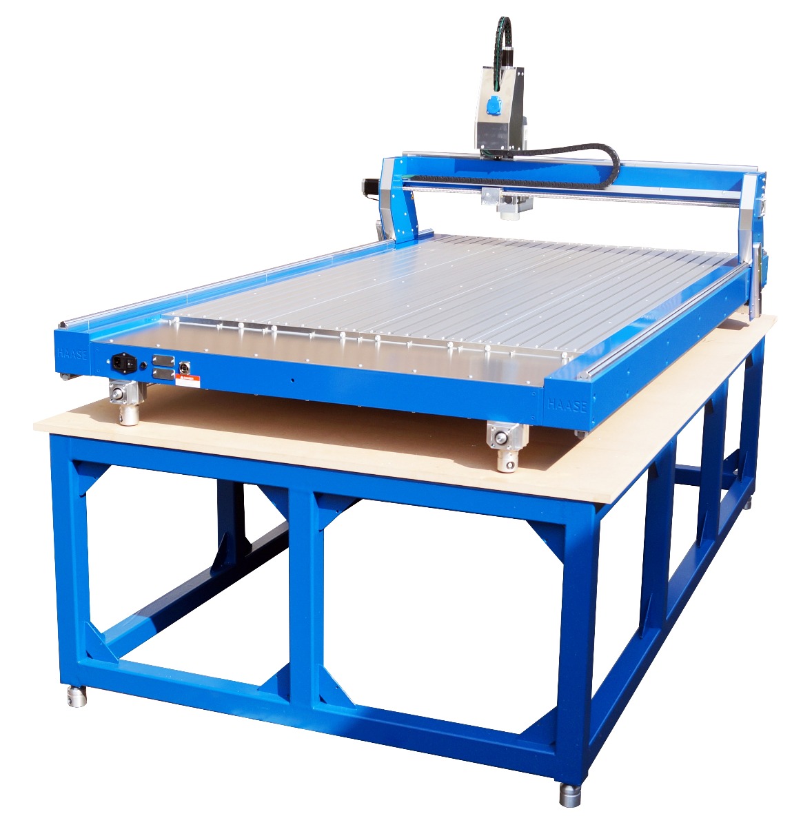 AL2010_profi_HaaseCNC_hinten Rückansicht der Haase AL2010 Profi CNC-Fräsmaschine mit Aluminium-Rahmen und T-Nutentisch